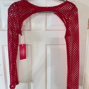 SHEIN Hot Pink Fishnet Long Sleeve Cropped Top